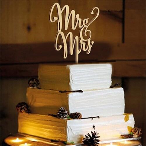 1Pcs Wedding Cake Topper Wooden Mr Mrs Decoration Bride Groom DIY Wedding Cake Decorations Birthday Engagement Party Supplies