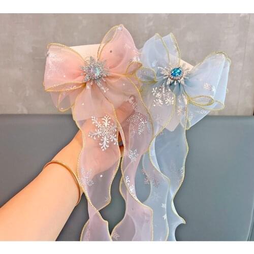 1PC Fashion Princess Childrens Hair Accessories Barrette Bow Silk Snowflake Hairpin Headdress Girls Toy Hairpin Gift Headwear