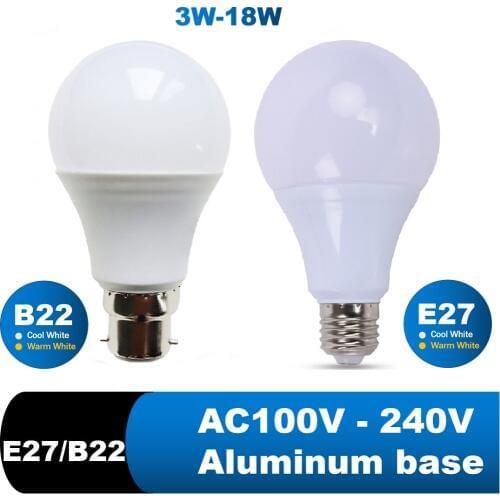 LED Bulb Lamps E27 B22 Lampada Lampe Bombilla Lamparas Bedroom Reading Downlight 3W 6W 9W 12W 15W 18W 110V 220V Cold White Warm