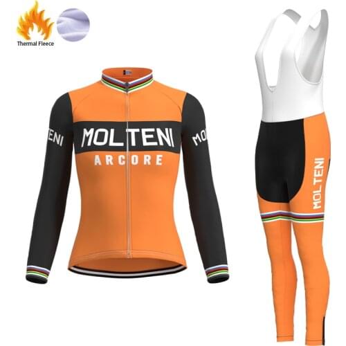 1987 Competition MOLTENI Team Retro Woman Fleece Cycling Jersey Long sleeve set Biker Jersey Outfit maillot ciclismo hombre
