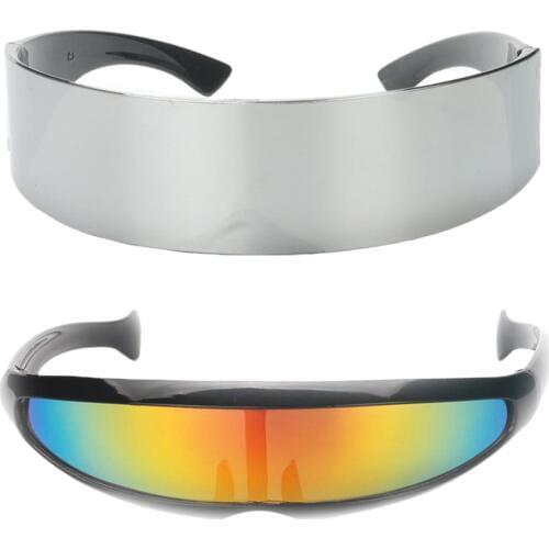 2pcs Fun Metallic Narrow Futuristic Soldier Space Alien Robot Costume Sunglasses Cosplay Accessories Photobooth