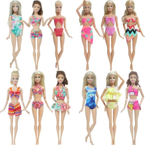 3 Pcs / Set Handmade Doll Swimsuit Mixed Style Summer Party Wear Bikini Swimwear Clothes for Barbie Doll Accessories Kids Toys