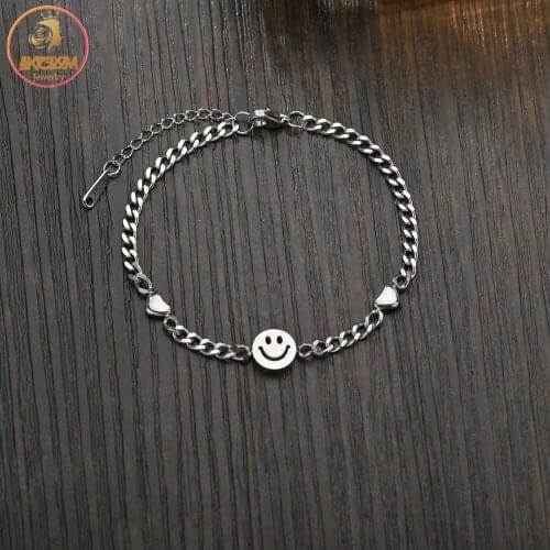 Akizoom High Quality Smiley Face Heart Bracelet for Women Stainless Steel Color Charm Unisex Wrist Birthday Party Jewelry Gift