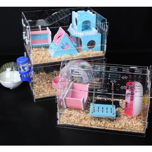 Tray-style Hamster House Acrylic Double-layer Oversized Villa Package Guinea Pig Cage Transparent Small Pet Feeding Box