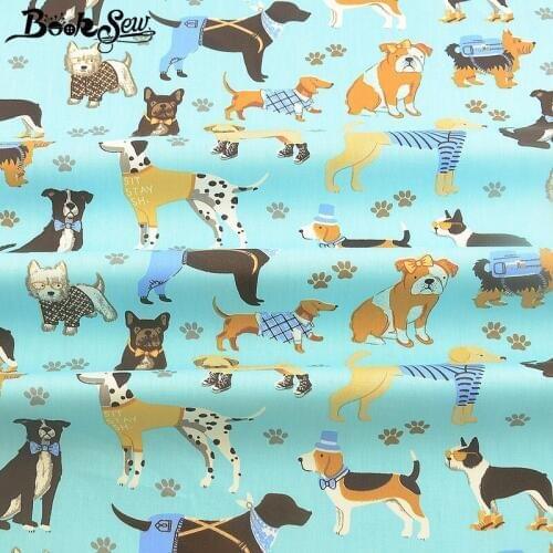 Booksew Blue Tissu Tecido Material Printed Pet Dogs Style Quilting Twill DIY 100% Cotton Sewing Fabric Dye Tela Scrapbooking