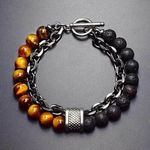 Natural stone beads men accessories stainless steel women bracelet bracciale uomo bileklik armbanden voor vrouwen jewelry