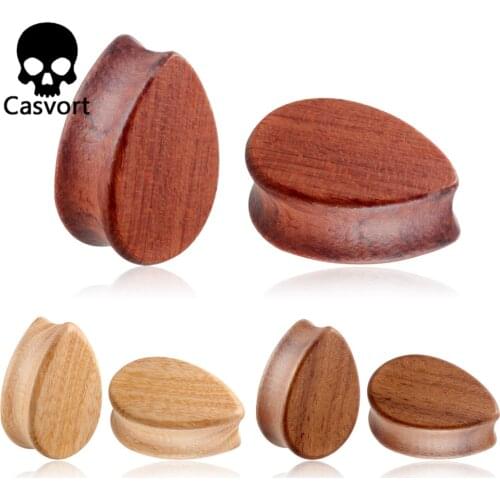 Casvort 2 PCS Teardrop Round Sandalwood Walnut Wood Double Flared Ear Plugs Tunnels Gauges Stretcher Piercings Body Jewelry