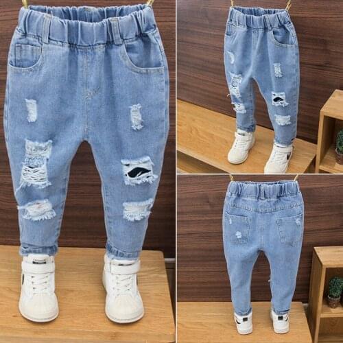 Free shipping Fashion Children Ripped Jeans Kids Boys Jeans Girls Jeans Denim Pants For Teenagers Boys Toddler Jeans Kid Clothes