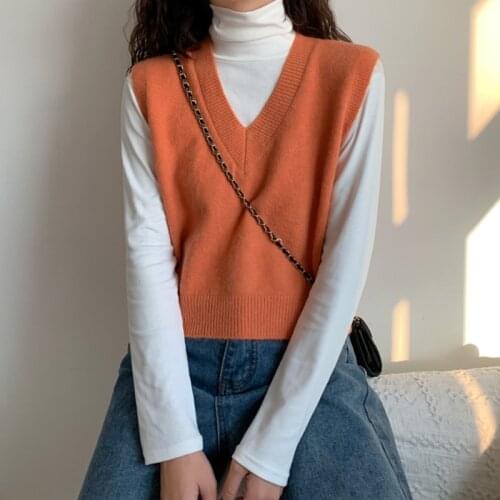 Womens Jumper Knitting Sweater Vest Sleeveless Autumn Winter V-neck Soild Vintage Loose Basic Pullover Women Knitted Sweaters