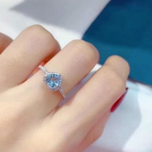 Natural Aquamarine Gemstone Trendy Rings for Women Real 925 Sterling Silver Charm Fine Party Jewelry