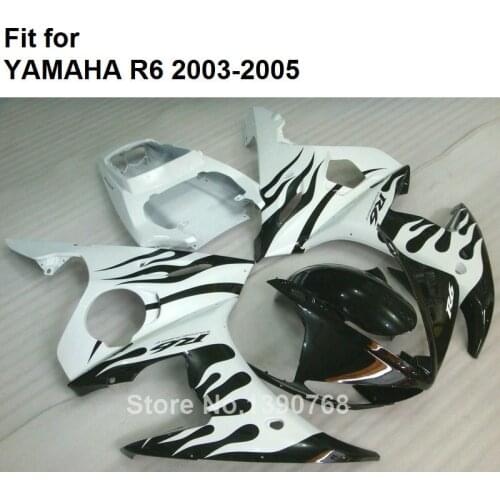 Fairing Kit For YAMAHA YZF R6 2003 2004 2005 Black Flames White Motorcycle Parts Fairings Kit R6 03 04 05 HZ03