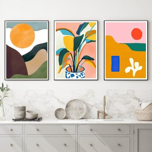 Colorful Nordic Landscape Picture Mountain Sunrise Plant Canvas Painting Posters and Prints Wall Art Modern Living Room Decor