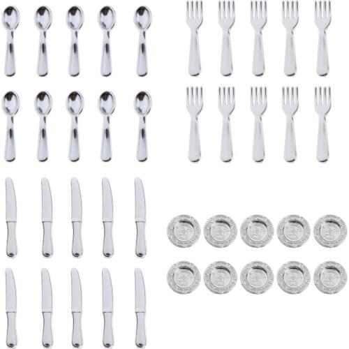 Dollhouse Miniatures Tableware Cutlery Silver Kids Role Play Toy Gifts