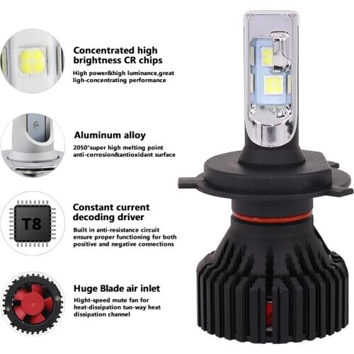 Best selling T8 Series Headlight bulbs H1 H3 H7 H8 H9 H10 H11 9005 9006 881 880 H16 5202 H4 H13 9004 9007 XHP50 chip 8000LM