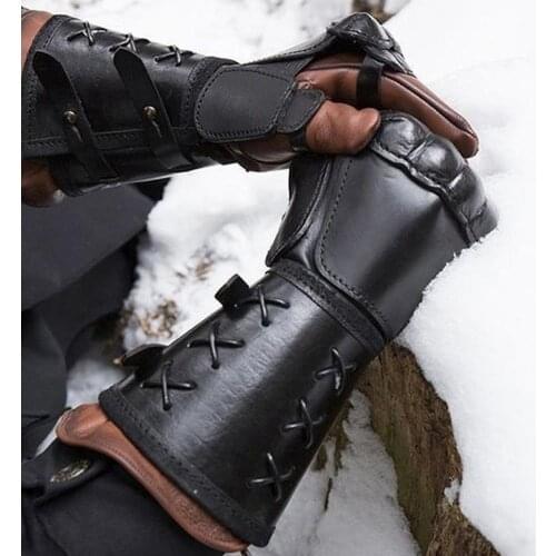Medieval Armor Motorcycle Gloves Wide Cuffs Bracers Steampunk Warrior Gauntlet Renaissance Knights Leather Equestrian