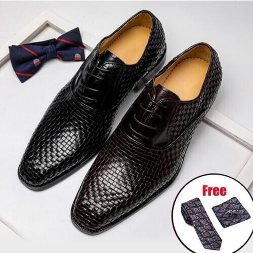 Men leather shoes business dress suit shoes men brand Bullock genuine leather black laces wedding mens shoes Phenkang 2020