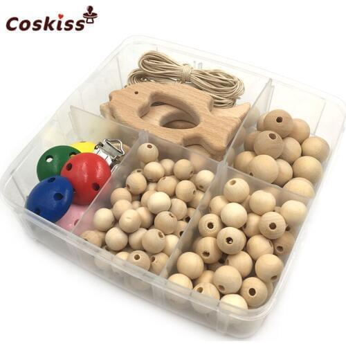 DIY Nursing Jewelry Package Blending Natural Round Beads Wooden Animal Mix Color Pacifier Clip Creative Freedom Baby Teether Set