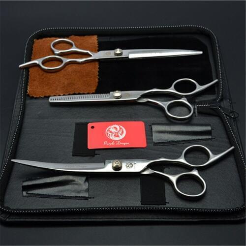 3Pcs Suit 7" 19.5cm Purple Dragon Cutting+Thinning+UP Curved Shears Hairdresser For Dog Professional Pets Hair Shears Kit Z3001