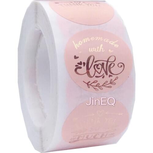 Rose Gold Foil Thank You Stickers 500pcs 1inch Circle Handmade Labels for Wedding Gift Favor Decoration Food Business Packaging