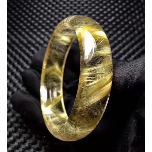 Natural Gold Rutilated Quartz Crystal Woman Bangle Innder Diamater 55mm AAAA