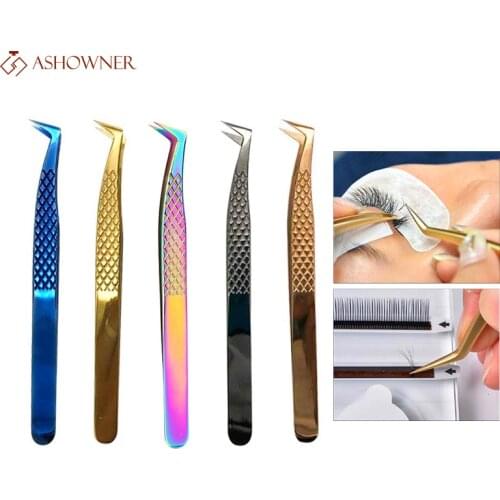 Stainless Steel Eyelashes Tweezers For Lashes Extension Gold Decor Anti-static Eyebrow Tweezers Eyelash Extension
