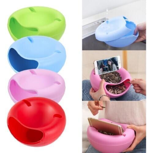 Plastic Double Layers Snack Storage Box Bowl Fruit Plate With Phone Holder For TV Creative Multi-Style Shape Lazy Snack Bowl