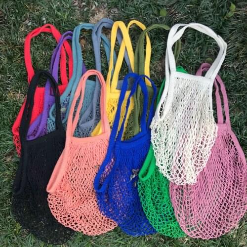 Portable Reusable Grocery Bags Fruit Vegetable Bag Washable Cotton Mesh String Organic Organizer Handbag Short，long Handle Net