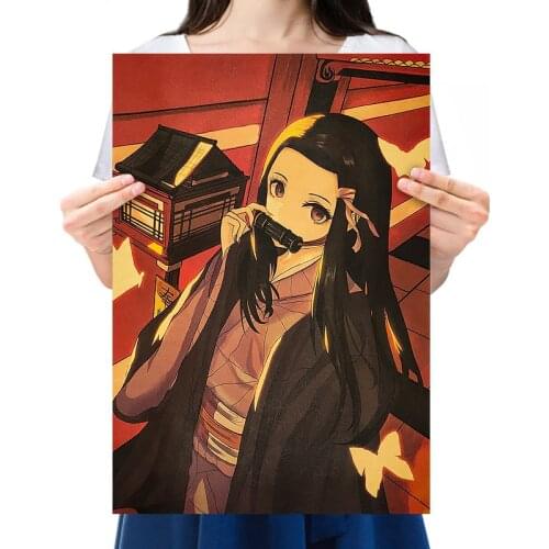 Demon Slayer Retro Kraft Paper Poster Kimetsu No Yaiba Tanjirou Nezuko Bar Home Nostalgic Decor Painting Wall Stickers