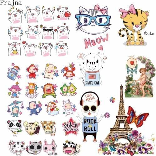 Prajna Cute Animal 8-12PCS/set Cat Patches Iron On Transfers Paris Iron Town Heat Thermal Transfer For Clothes DIY Decoration F