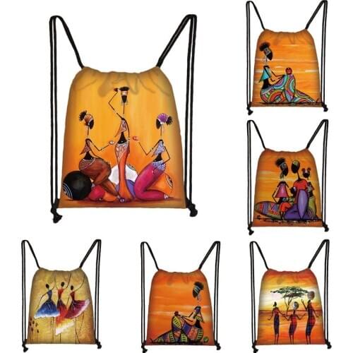 Black Art African Girl Print drawstring bag Women fashion storage bags student Africa Latin America girl backpack bookbag