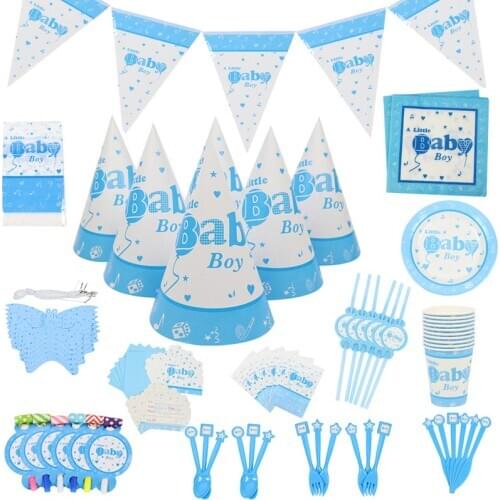 Baby Boys Girls 1st Birthday Baby Shower Theme Paper Cup Napkins Plate Table Cloth Kids Happy Birthday Gifts Supplies SAD11