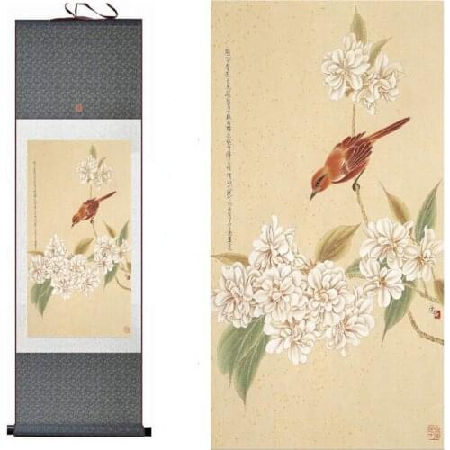 Birds and flower painting Home Office Decoration Chinese scroll painting flower art Chinese paintingPrinted painting