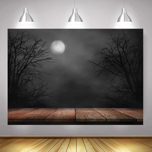 Under The Full Moon Halloween Party Backdrop Bat Horrifying Night Forest Background Kids Halloween Dress-up Backdrops Props