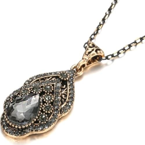 Wbmqda 2020 New Arrival Women Grey Crystal Flower Necklace Antique Gold Big Pendant Necklace Vintage Wedding Jewelry Luxury Gift