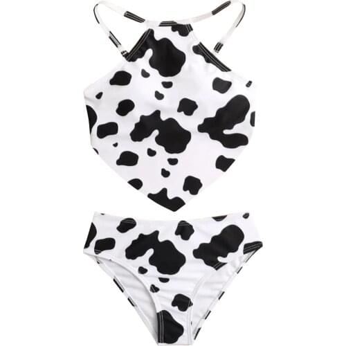 Cow Floral Print Girls' Summer Cute Criss Cross Back Two-piece Swimsuit Summer Swimwear And Swimming Trunks Traje De Bano