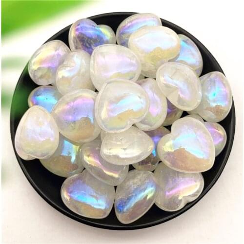 1PC Electroplate Aura Natural White Crystal Heart Shaped Mineral Quartz Raw Healing Stone Rock Crystals and Stones Healing