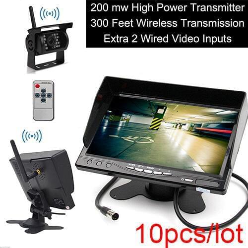 10PCS 300FT Built-in Wireless Truck Parking System+7 inch HD LCD TFT Rear View Monitor Parking Kit Night Vision Surveillance