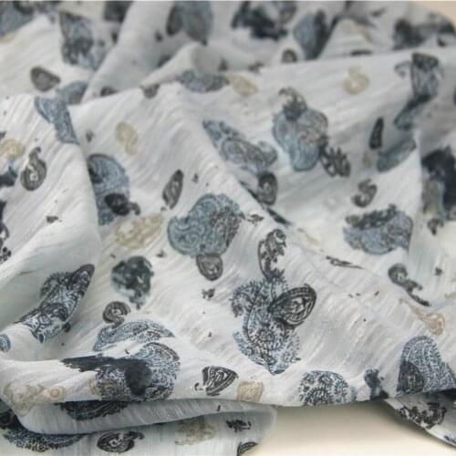 100% Polyester Chiffon Fabric Very Thin Elegant Embossed Dobby Stripe Grayish Blue Paisley For Summer Apperal Dress Shirt Blouse