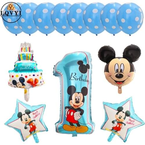 13pcs Mickey Minnie Number 1 First Birthday Girl Boy Foil Balloons Kids Birthday Party Decoration Helium Balloon Party Supplies