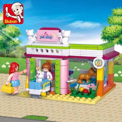 Sluban 0602 195Pcs Girl Pink Dream Doggie Doie Dash Pet Shop Friends Building Blocks Sets Educational Toys for Girls