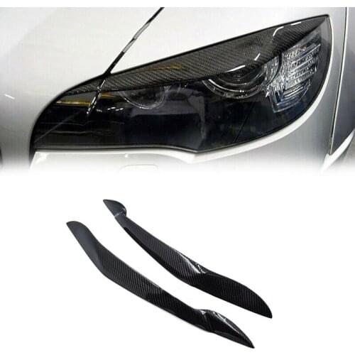 2Pcs Carbon Fiber Headlight Eye Lid Cover Eyebrow Trim for BMW X5 E70 2007-13