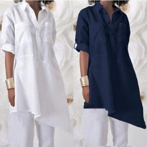 2021 Fashion Women tshirts Casual Solid Irregular O-Neck Short Sleeve Pockets White Tops Tee Shirt Футболки с коротким рукав