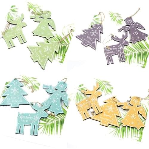 3 Pcs 11x5cm Cartoon Christmas Decoration Wooden Lovely Fawn Letter Painted Christmas Tree Ornaments New Year Decor 2022 Navidad