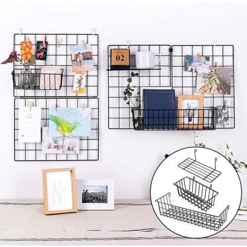 3 x Grid Wall Hanging Basket Flower Pot Shelf Iron Wall Decoration Display Rack Kitchen Bathroom Grid Panel Storage Basket Rack