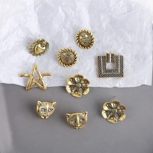 4pcs Retro Statement Stud Earrings for Women geometric flower round tiger head inlaid zircon diy jewelry earrings accessories