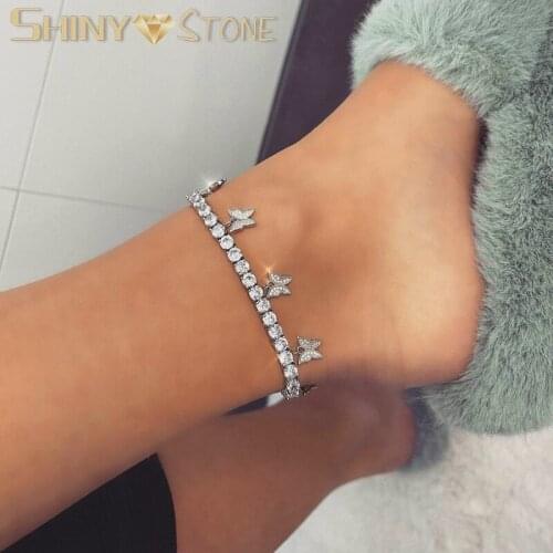 Bling Butterfly cz Tennis Anklet Rhinestone crystal Jewelry for Women Crystal Butterfly Pendant Anklet Beach Foot Chain Bracelet