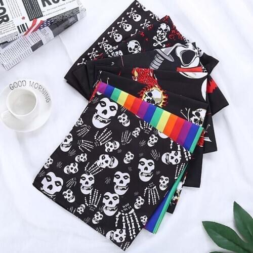 Hip Hop Bandana Skull Pattern Headscarf Cotton Headband Printed Square Scarf Handkerchief 50*50CM for Women Men Children