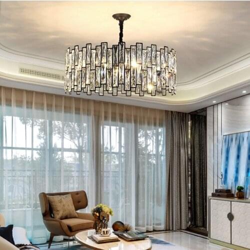 Living Room Black Chandelier Postmodern Simple Personality Lamp Home Bedroom Creative Faceted Crystal LED Ceiling Light