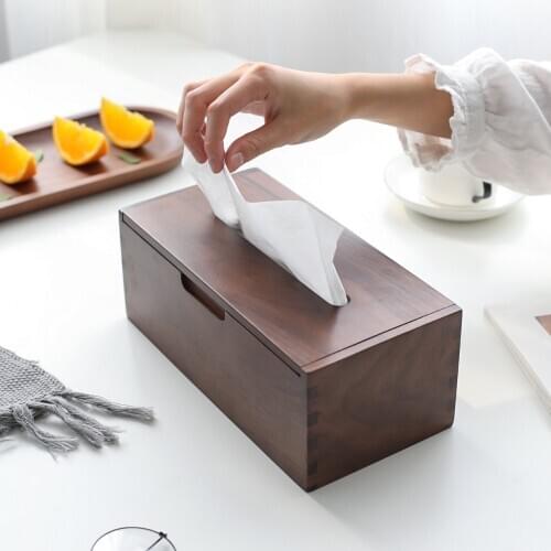 Japanese Style Black Walnut Tissue Box Holder Wooden Napkin Dispenser Desktop Storage Box Kitchen Bathroom Organizer Home Decor