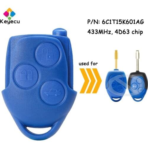 KEYECU Remote Control Car Head Key With 3 Buttons 433MHz 4D63 Chip - FOB for Ford Transit WM VM 2006 2007-2014 P/N: 6C1T15K601AG